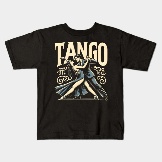 Vintage Tango Milonga Embrace Kids T-Shirt by ravensart